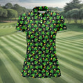St Patrick's Day Beer Golf Ball Pattern Shamrock Golf Shirt, Women's Golf Tops, Ladies Golf Polos