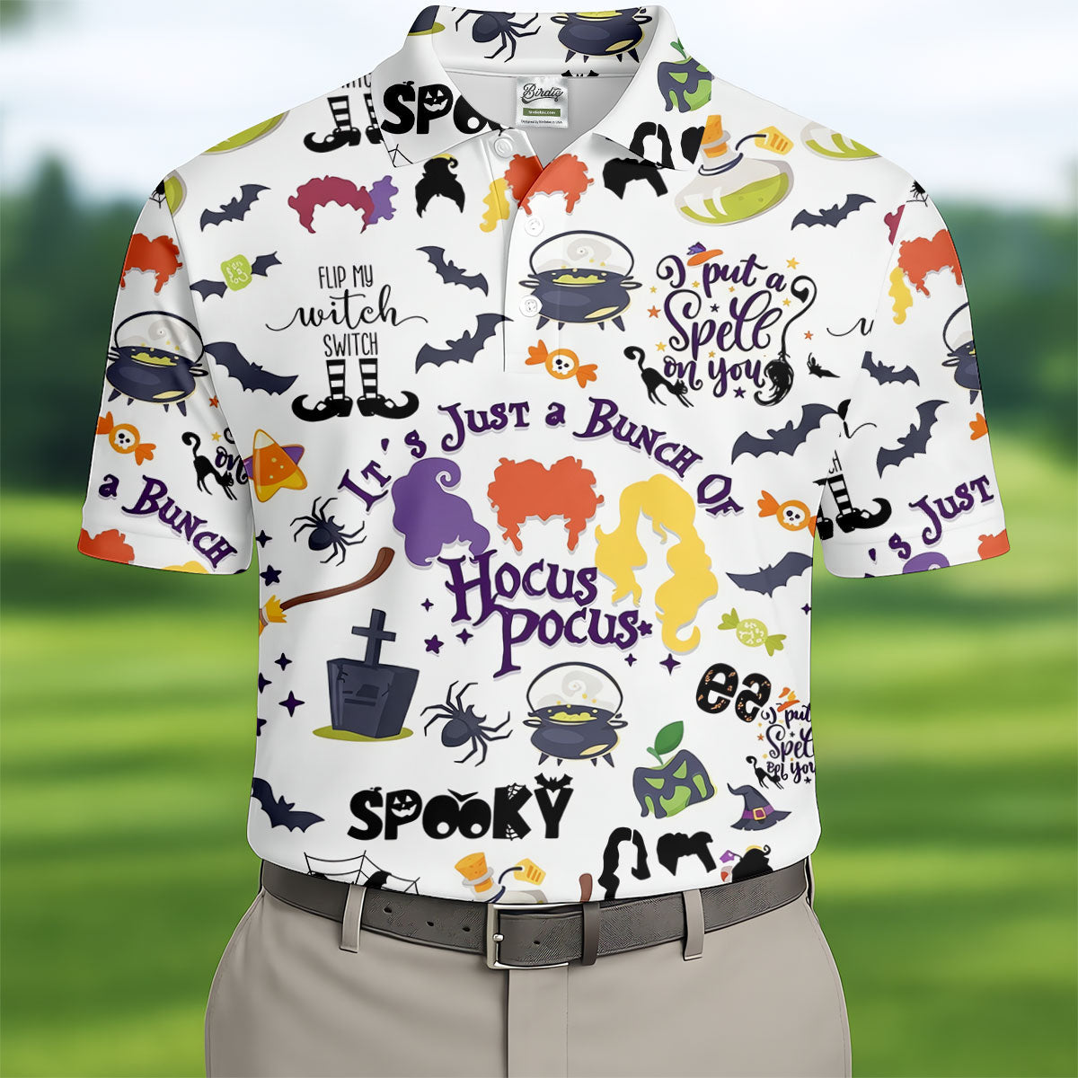 Halloween Witch Pattern Golf Polo Shirt, Mens Golf Shirts, Golf Apparel For Men
