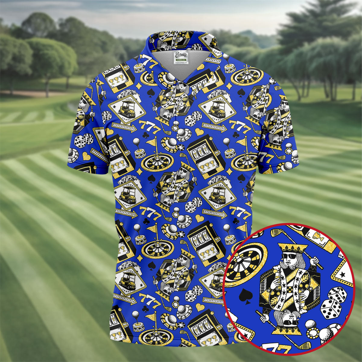 Casino Golf Pattern Blue Hawaiian Golf Polo Shirt, Golf Shirts For Men, Mens Golf Apparel