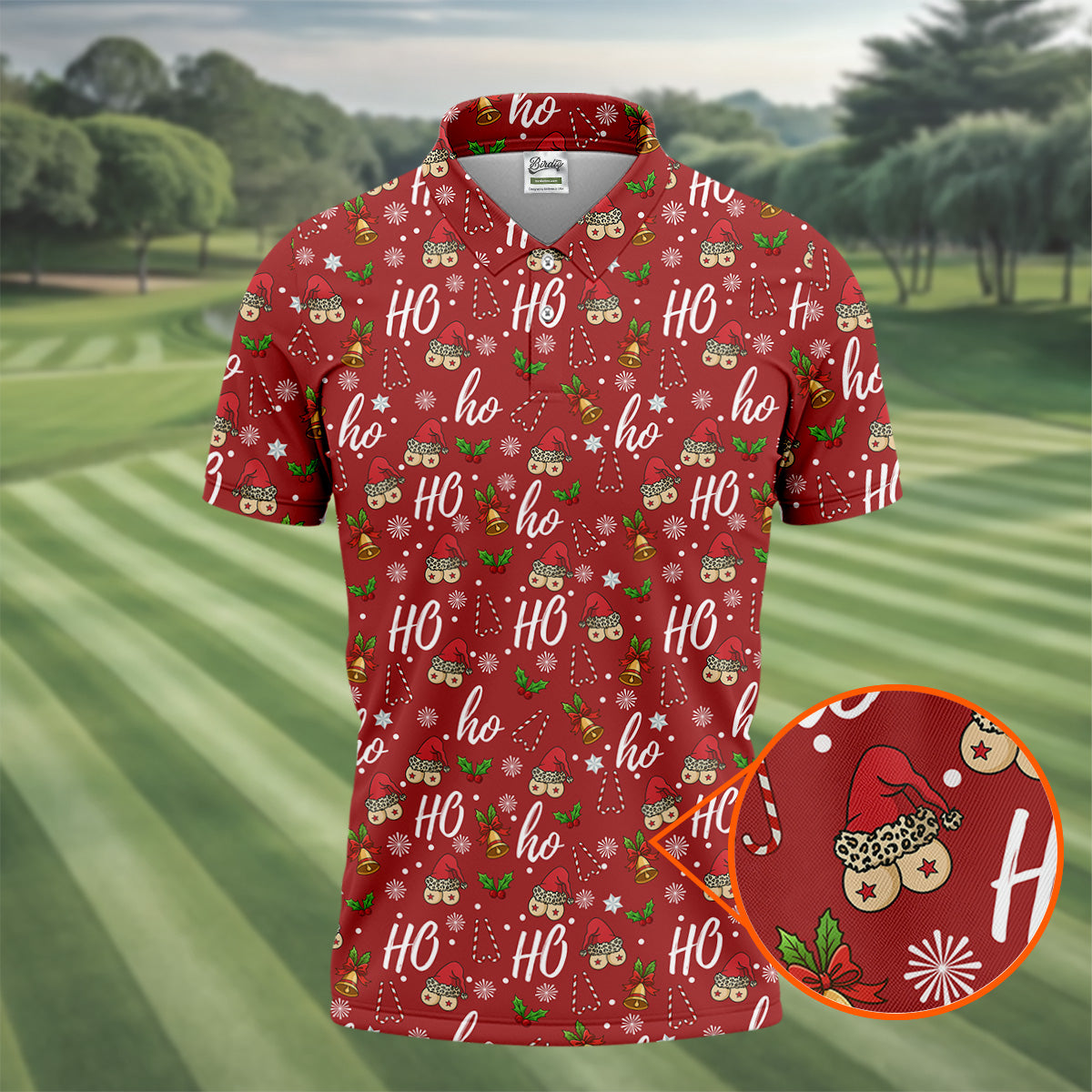 Funny Ho Ho Ho Naughty Tits Christmas Golf Shirt, Men's Funny Golf Shirts, Christmas Golf Gift