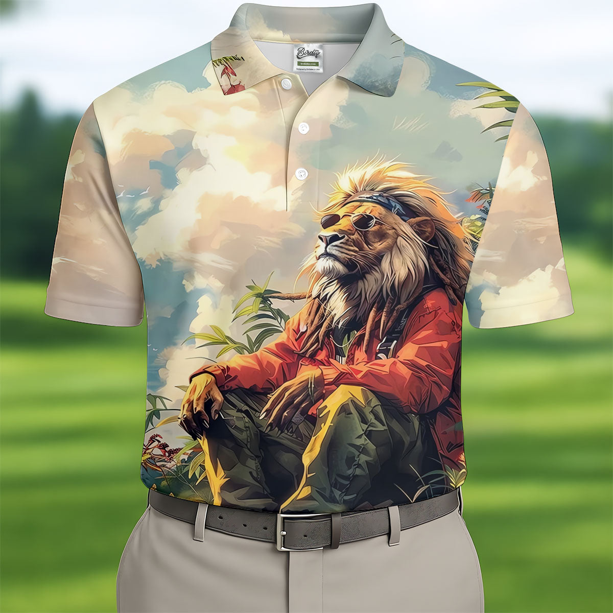 Lion Dreamscape Mist Hawaiian Golf Polo, Golf Tops For Men, Golfing Apparel