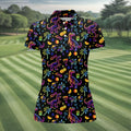 Neon Dinosaur Tropical Theme Hawaiian Golf Shirt, Golf Shirt For Women, Golfing Apparel