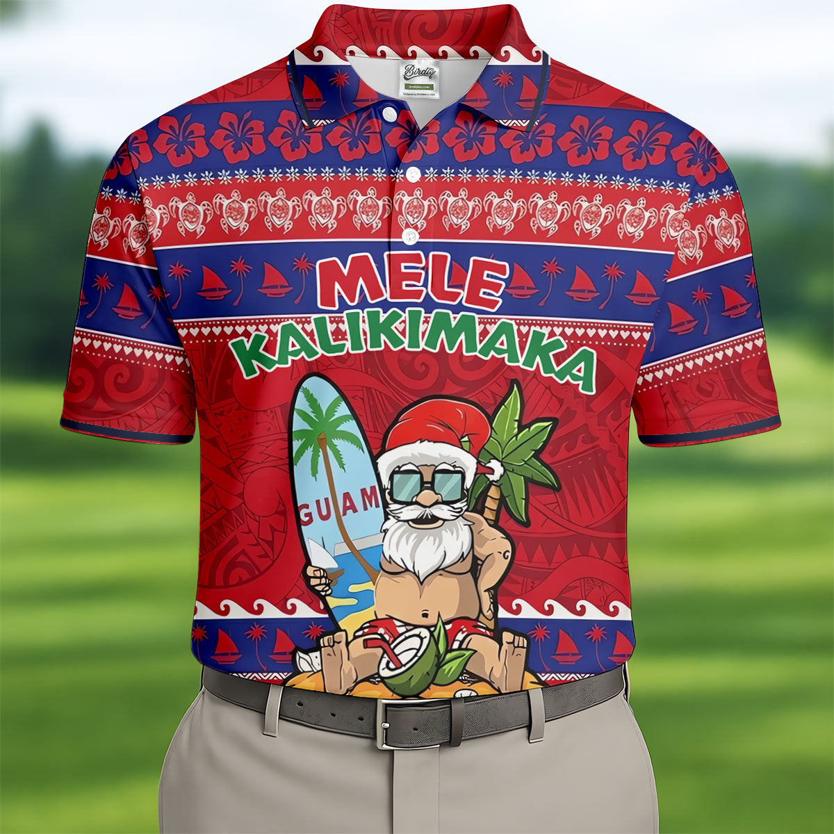 Tropical Santa Mele Kalikimaka Christmas Golf Shirt, Men's Golf Shirt, Hawaiian Golf Shirt, Printed Golf Shirts