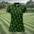 St Patrick's Day Leprechaun Golf Pose Shamrock Golf Shirt, Fun Women's Golf Shirts, Ladies Golf Polos