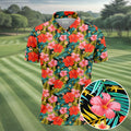 Red Hibicus Gold Palm Leaf Hawaiian Golf Shirt, Summer Theme Golf Shirts For Men
