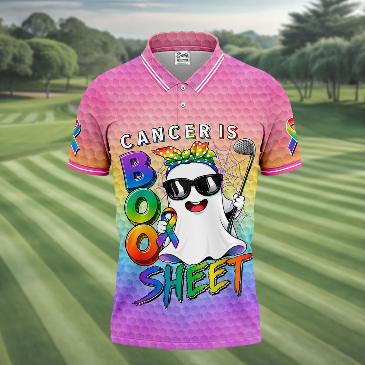 Cancer Is Boo Sheet Ghost Golf Polo Shirt, Golf Shirts For Men, Mens Golf Shirts
