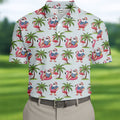Tropical Santa Flamingo Beach Golf Polo, Christmas Golf Shirt, Golf Apparel For Men