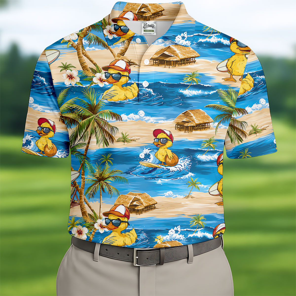 Funny Duck Hawaiian Golf Shirt, Summer Ocean Men's Golf Shirt, Polo Shirts For Men