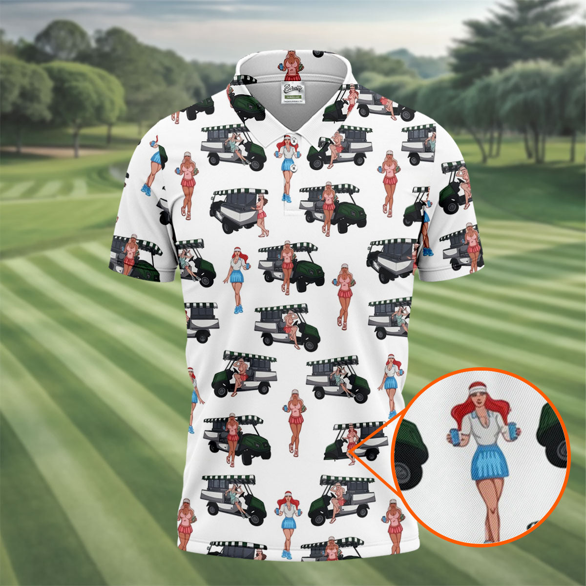 Golf Cart Girls Pattern Golf Polo Shirt, Hawaiian Golf Shirt, Mens Golf Apparel