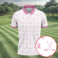 Pink Ribbon Golf Clubs Breast Cancer Polo Shirt, Golf Shirts For Men, Mens Golf Apparel