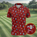 Funny Christmas Characters Golf Pose Red Golf Shirt, Christmas Golf Shirt, Polo Shirts For Men
