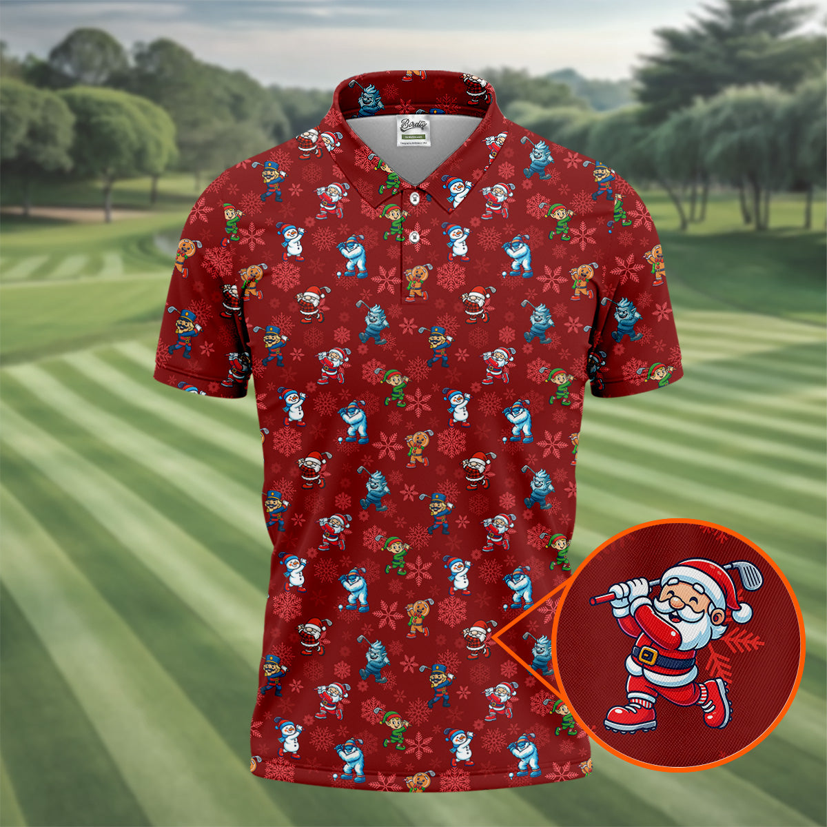 Funny Christmas Characters Golf Pose Red Golf Shirt, Christmas Golf Shirt, Polo Shirts For Men