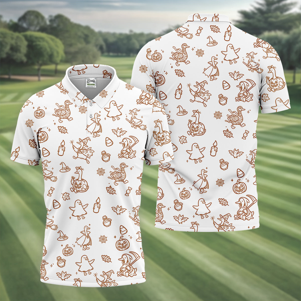 Goose Halloween, Doodle Pattern, White Golf Shirt, Mens Funny Golf Shirts, Long Sleeve Golf Shirts, Men Golf Polo