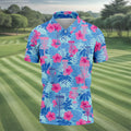 Blue Hibiscus Disc Golf Polo Shirt, Hawaiian Golf Shirt, Mens Golf Shirts