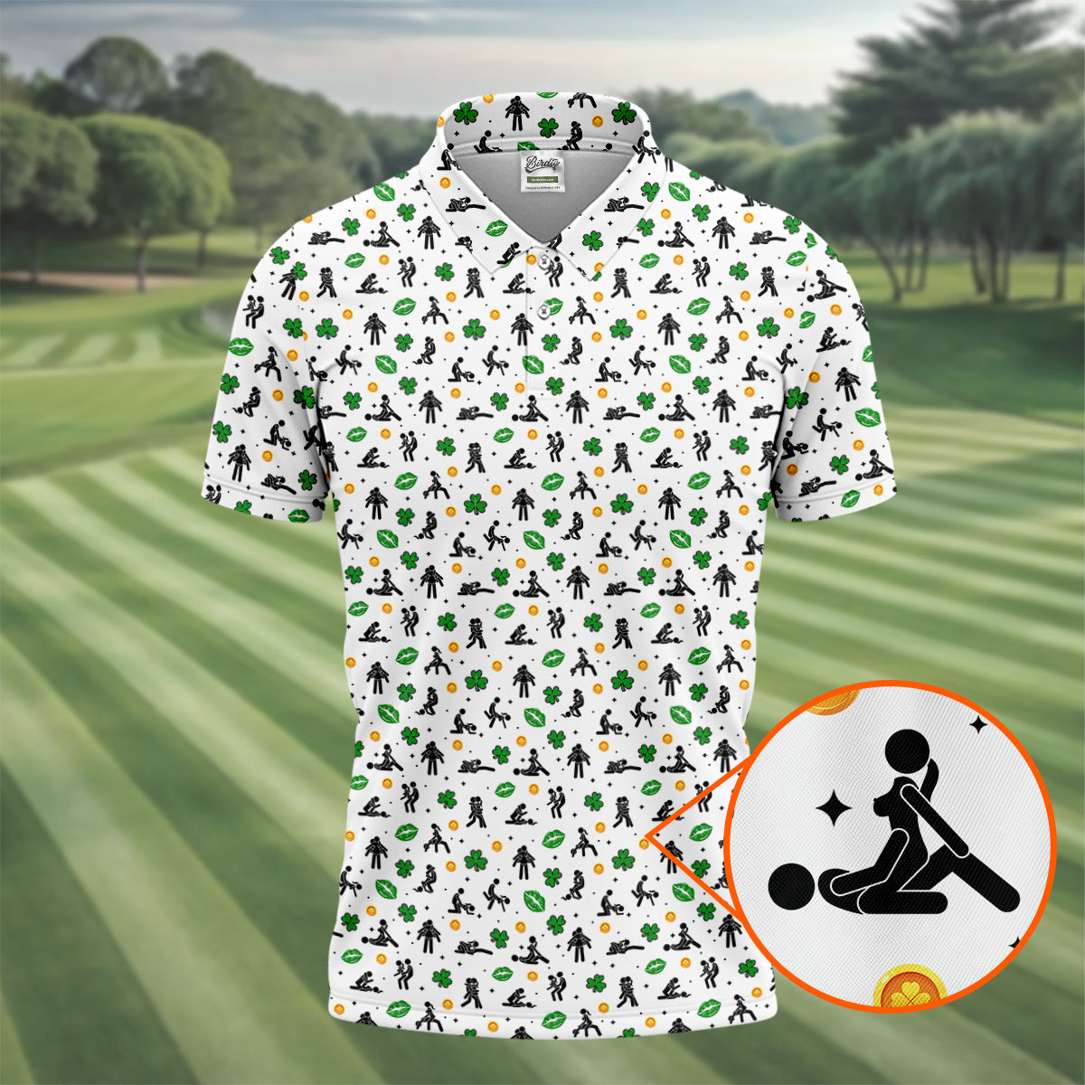 Funny Stick Figure Naughty Position Shamrock St Patrick's Day Golf Shirt, Performance Golf Shirt, Polo Shirts For Men