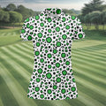 Lucky Four Leaf Clover Leopard Pattern St Patrick's Day Golf Shirt, Women's Golf Tops, Ladies Golf Shirts