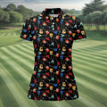 Electric Guitar Pattern Black Golf Shirt, Women’s Golf Polo, Golf Shirts For Women, Printed Golf Shirt