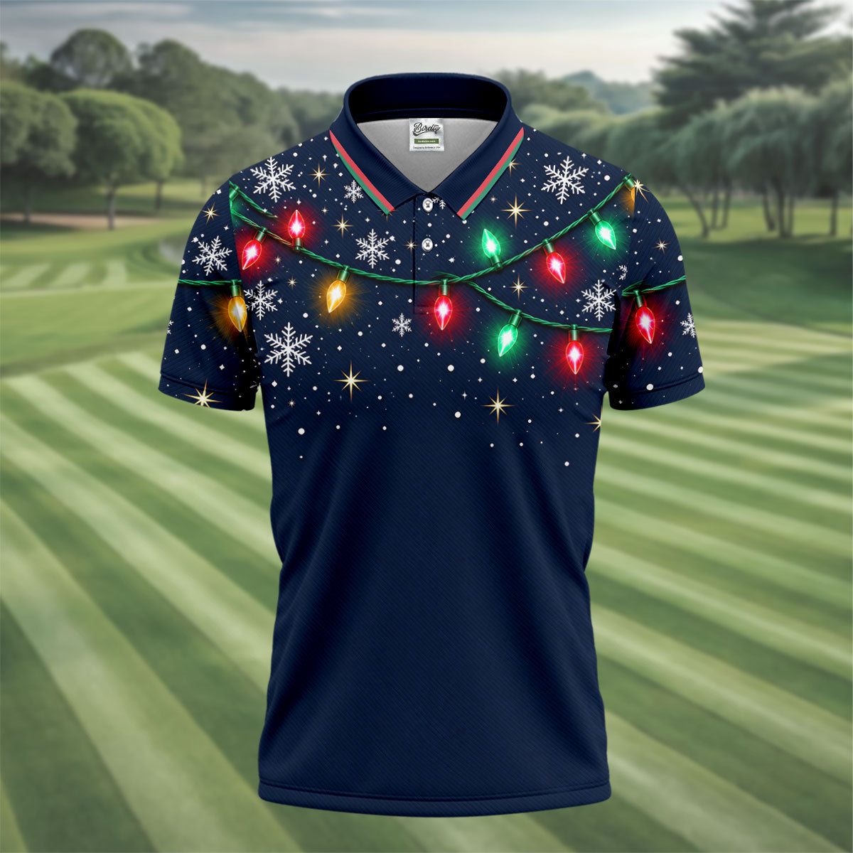 String Lights Snowflakes Christmas Golf Shirt, Mens Golf Shirts, Golf Apparel For Men