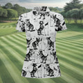 Vintage Golfing Dogs Pattern Golf Polo Shirt, Women’s Golf Polo, Golf Tops For Women
