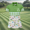 Custom Name Green Argyle Golf Icons Pattern Golf Shirt, Women’s Golf Polo, Golf Tops For Women, Printed Golf Shirt