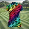Rainbow Gradient LGBT Support Zebra Pattern Ladies Golf Tops, Pride Month Golf Shirt For Women