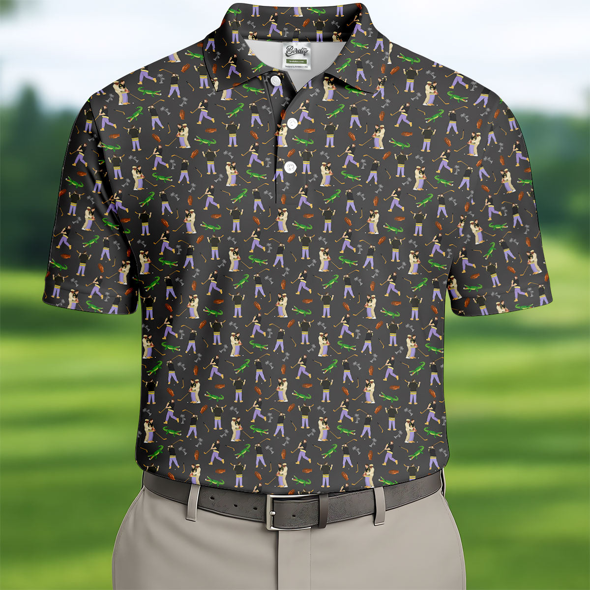 Funny Golf Lesson Alligator Pattern Polo Shirt, Golf Shirts For Men, Mens Golf Apparel