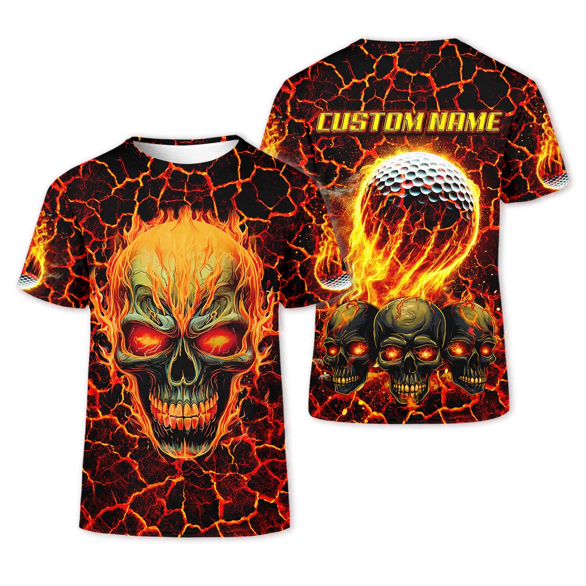 Custom Flaming Skull Men's Golf Polo Shirt, Funny Golf Shirt, Gift For Golfers