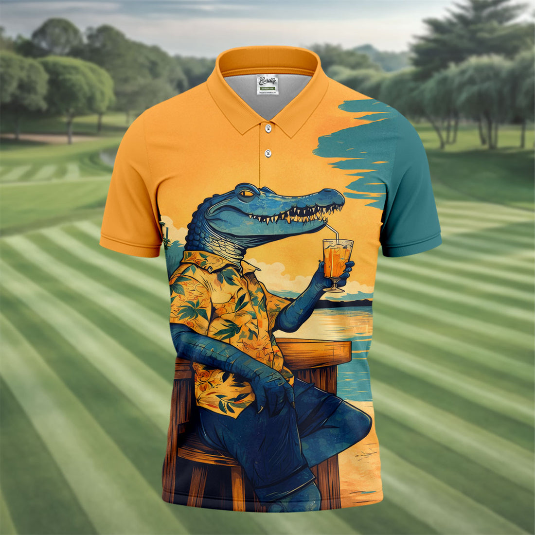 Funny Crocodile Tropical Theme Hawaiian Golf Shirt, Polo Shirts For Men, Golfing Apparel