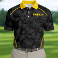 Abstract Triangle Black Yellow Golf Tops For Men, Father's Day Golf Gift, Polo Shirts For Men