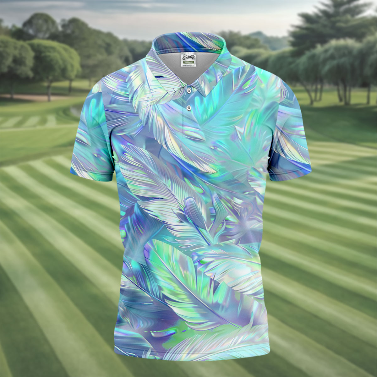 Pastel Gradient Feather Hawaiian Golf Shirt, Golf Tops For Men, Golf Shirts For Men