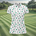Stick Figure Golf Pose St Patrick's Day Shamrock White Golf Shirt, Women's Golf Tops, Ladies Golf Polos