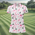 Pink Flamingo Golf Pattern Breast Cancer Polo Shirt, Ladies Golf Top, Women’s Golf Polo