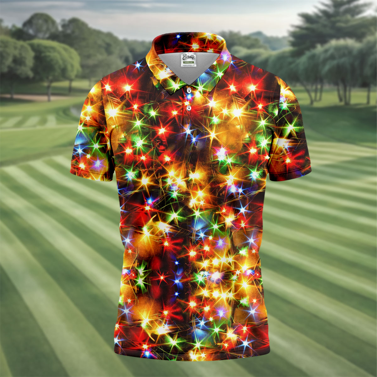 Colorful Christmas Lights Men's Golf Polo Shirts, Christmas Golf Shirt, Golf Gift For Men, Polo Shirts For Men