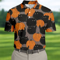 Black Cat Pumpkin Halloween Golf Polo Shirt, Mens Golf Apparel, Golf Shirts For Men