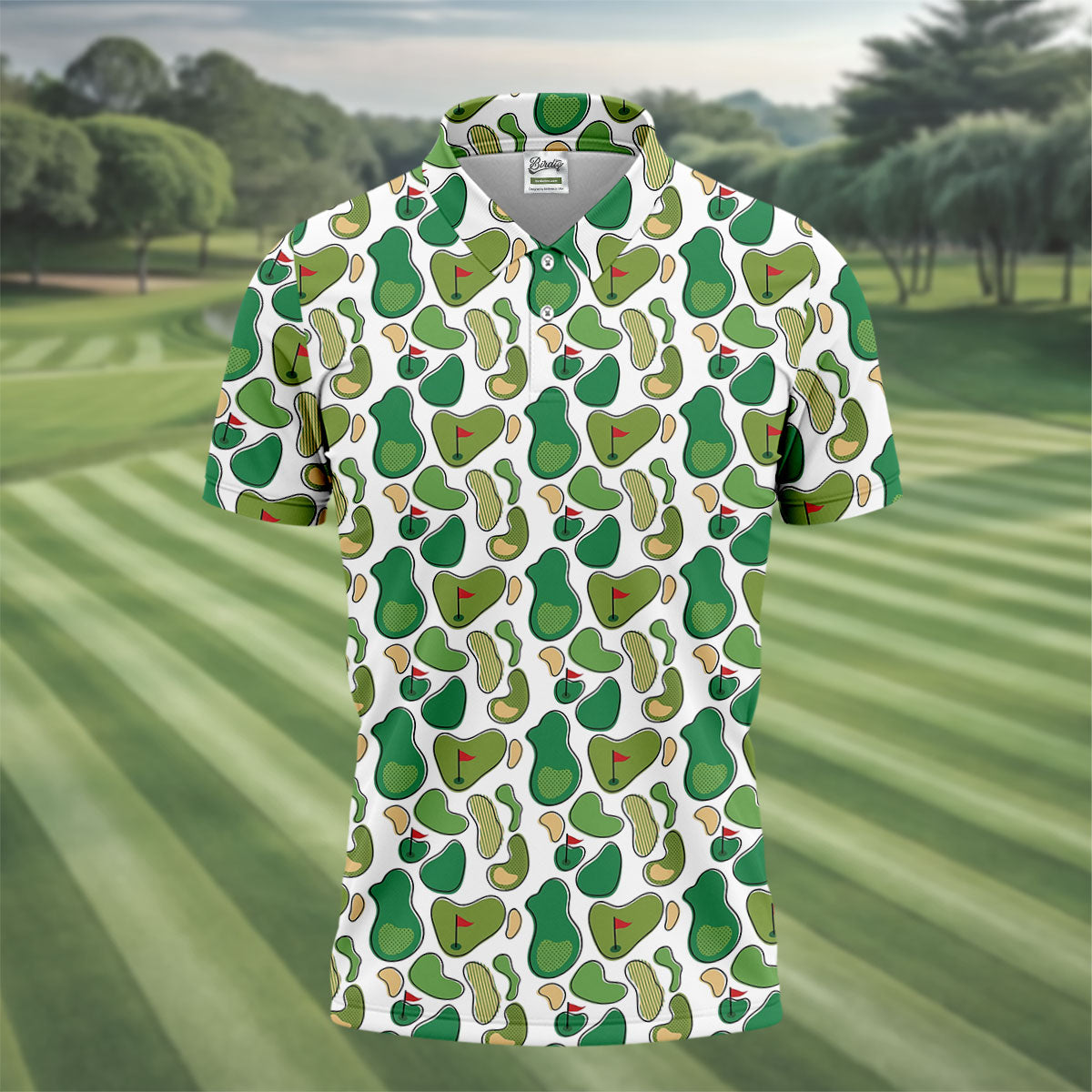 Mini Golf Course Seamless Pattern Men's Golf Polo Shirts, Performance Golf Polos, Golf Shirts For Men