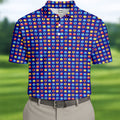 Funny Peach Emoji Pattern Golf Polo Shirt, Men's Golf Polo Shirt, Novelty Golf Shirts For Men