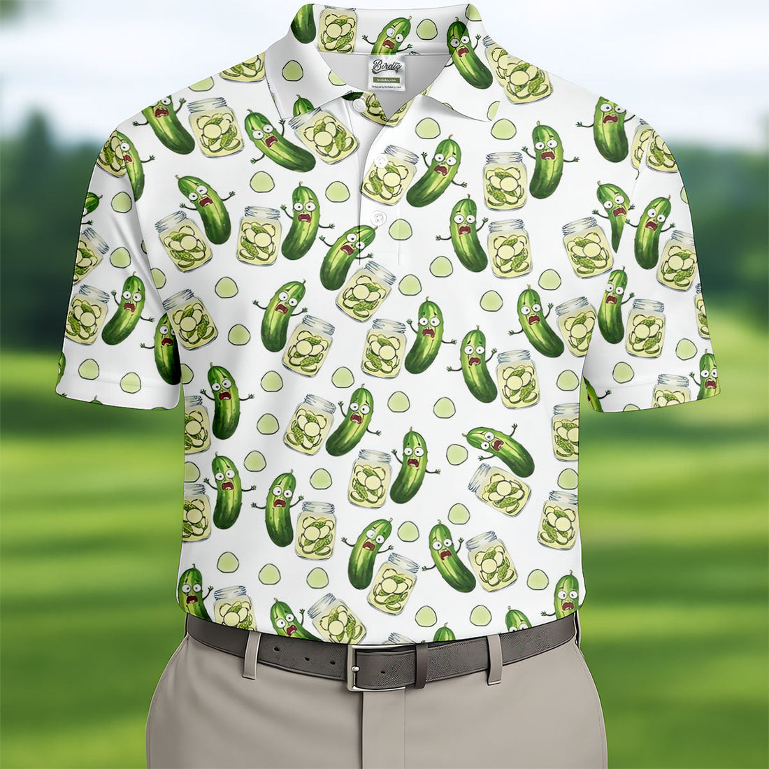 Funny Pickle Hawaiian Golf Shirt, Cartoon Style Men's Golf Shirt, Polo Shirts For Men