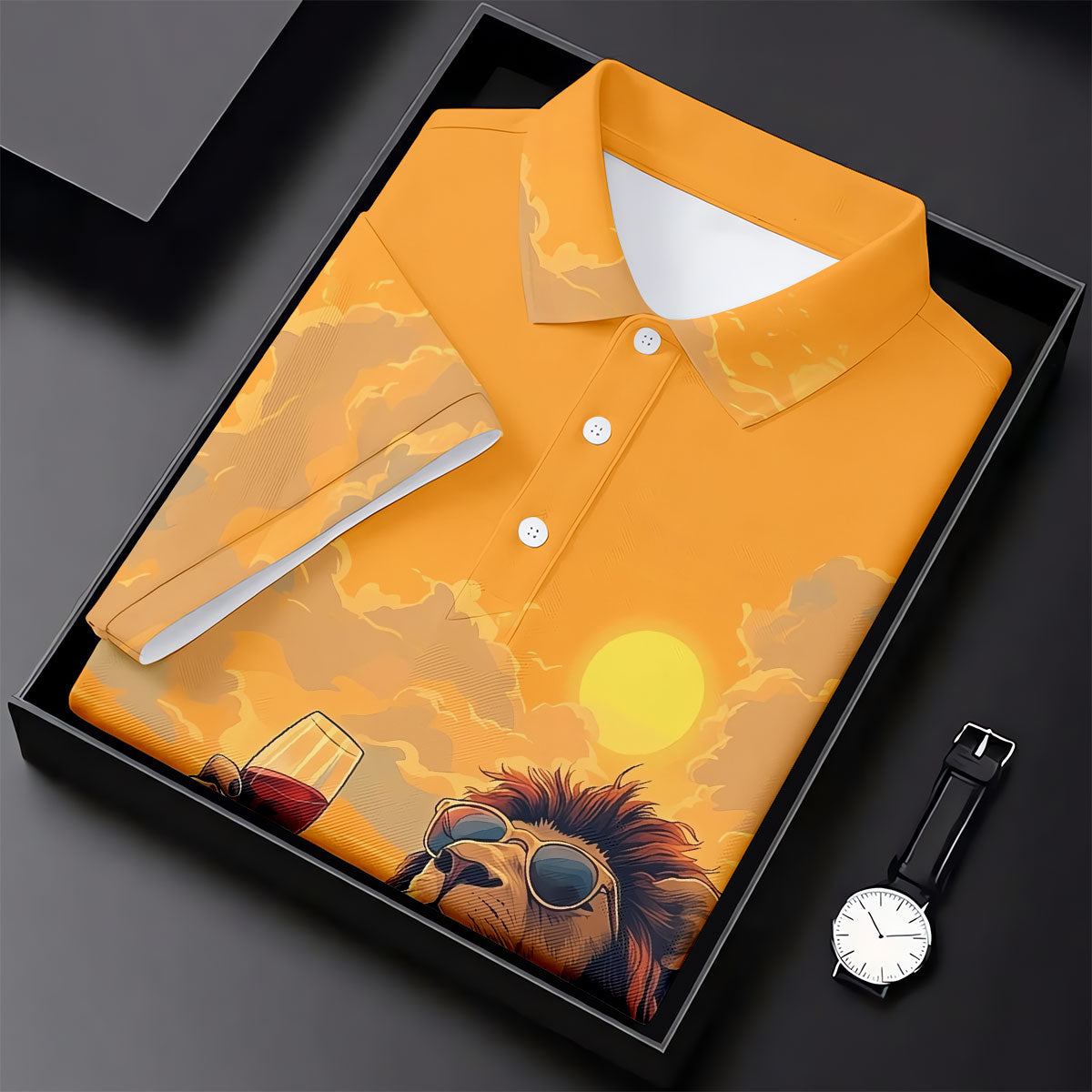 Lion Gentleman Sunset Reserve Hawaiian Golf Shirt, Women's Golf Tops, Ladies Golf Shirts