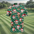 Custom Face Candy Cane Pattern Green Golf Shirt, Christmas Golf Shirt, Polo Shirts For Men, Golf Gift For Men
