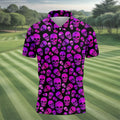 Purple Skull Gothic Pattern Hawaiian Golf Shirt, Mens Golf Polo, Printed Golf Shirts