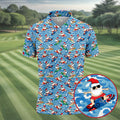 Surfing Santa Christmas Ocean Pattern Polo Shirt, Mens Golf Polo, Christmas Golf Shirt