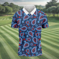 Blue Red Paisley Pattern Golf Polo Shirt, Golf Shirts For Men, Hawaiian Golf Shirt