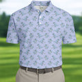 Blue T-Rex Dinosaur Golfer Pattern Golf Polo Shirt, Men's Golf Shirt, Mens Golf Polo