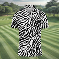 Zebra Print Golf Shirt, Black White Animal Pattern Men's Golf Polo, Polo Shirts For Men