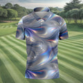 Silver Marble Golf Shirt, Futuristic Holographic Wave Pattern, Golf Shirt For Men