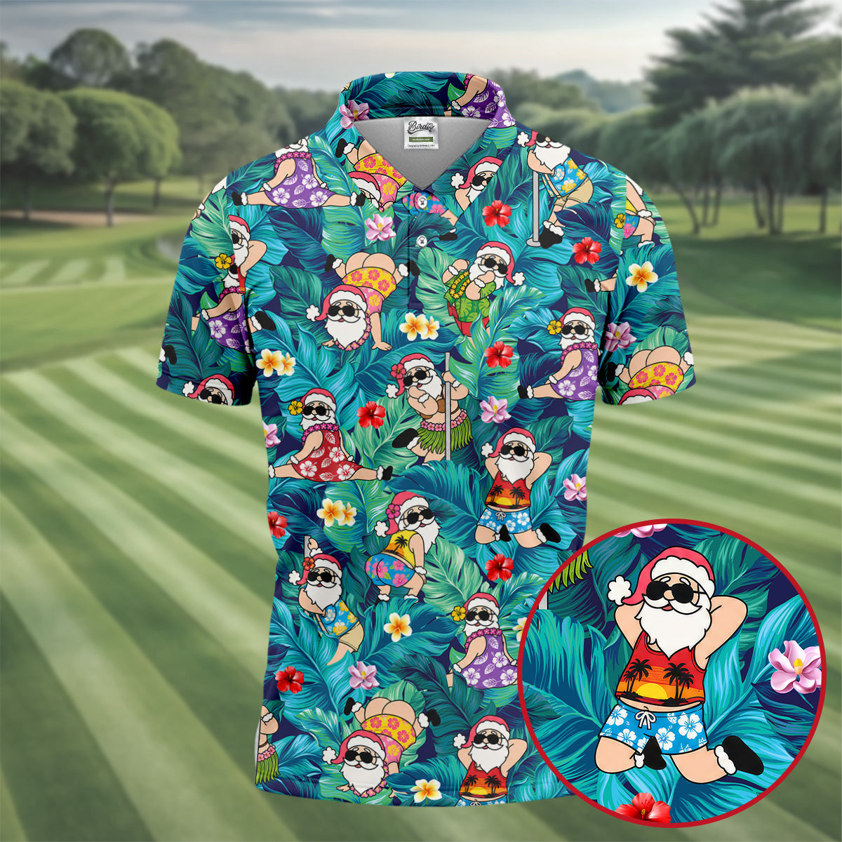 Funny Hula Santa Christmas Golf Shirt, Men's Golf Shirt, Hawaiian Golf Shirt, Printed Golf Shirts