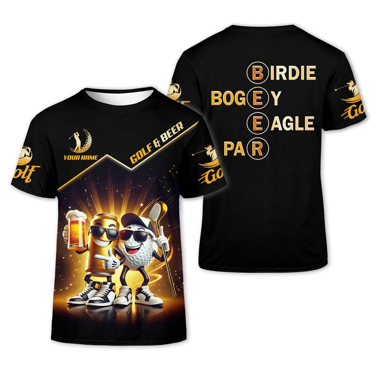 Golf And Beer Custom Men's Golf Polo Shirt, Funny Golf Apparel, Fun Golf Shirts For Men