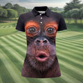 Funny Monkey Face Closeup Print Hawaiian Golf Polo, Golf Tops For Women, Golfing Apparel
