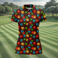 Colorful Christmas Light Plaid Women's Golf Tops, Christmas Golf Shirt, Golf Gift For Ladies