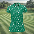 Stick Figure Golf Pose St Patrick's Day Shamrock Green Golf Shirt, Women's Golf Tops, Ladies Golf Polos